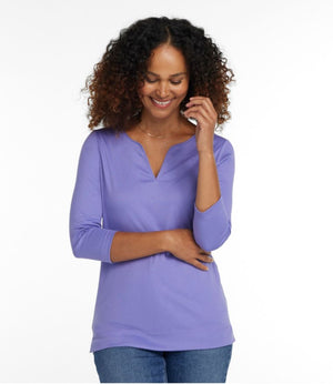 Women's Pima Cotton Tunic, Three-Quarter-Sleeve Splitneck