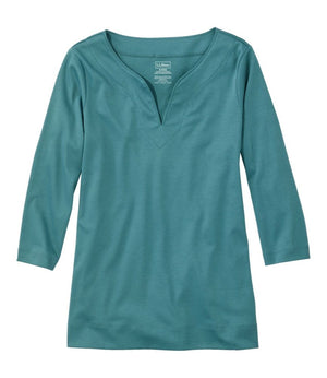 Women's Pima Cotton Tunic, Three-Quarter-Sleeve Splitneck