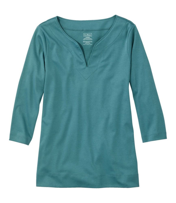 Women's Pima Cotton Tunic, Three-Quarter-Sleeve Splitneck