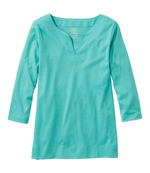 Women's Pima Cotton Tunic, Three-Quarter-Sleeve Splitneck