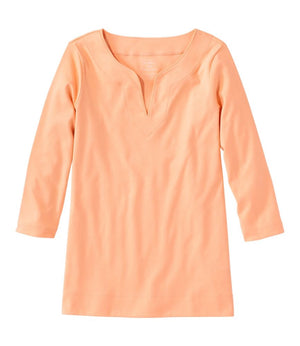 Women's Pima Cotton Tunic, Three-Quarter-Sleeve Splitneck