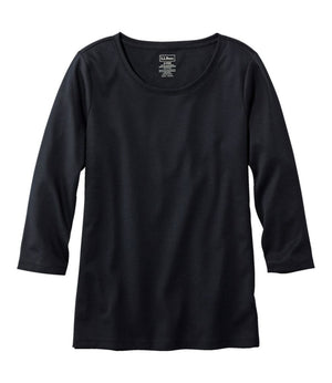 Women's Pima Cotton Shaped Tee, Three-Quarter-Sleeve Jewelneck