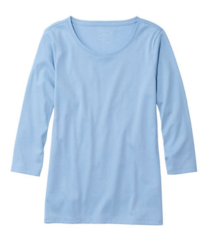 Women's Pima Cotton Shaped Tee, Three-Quarter-Sleeve Jewelneck