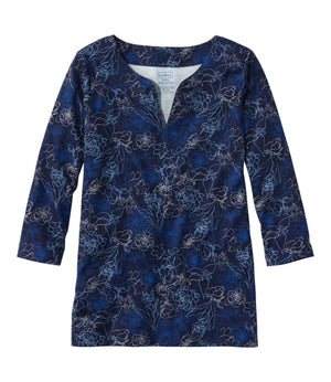 Women's Pima Cotton Tunic, Three-Quarter-Sleeve Splitneck Print
