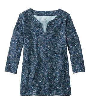 Women's Pima Cotton Tunic, Three-Quarter-Sleeve Splitneck Print