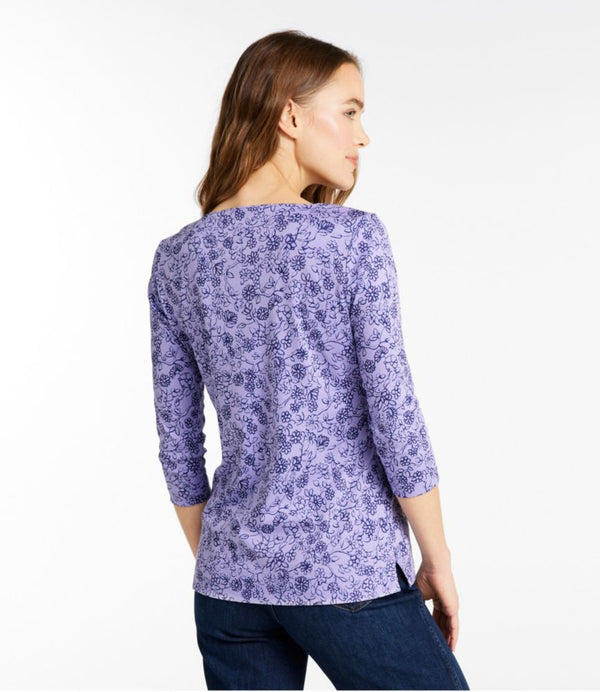Women's Pima Cotton Tunic, Three-Quarter-Sleeve Splitneck Print