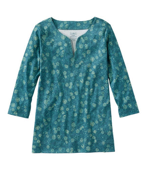Women's Pima Cotton Tunic, Three-Quarter-Sleeve Splitneck Print