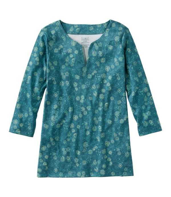 Women's Pima Cotton Tunic, Three-Quarter-Sleeve Splitneck Print