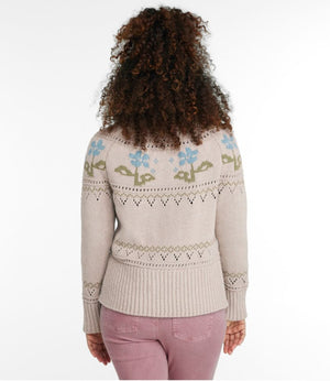 Women's Signature Cotton Fisherman Sweater, Short Cardigan Fair Isle