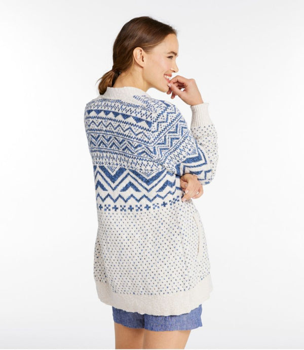 Women's Cotton Ragg Sweater, Open Cardigan Fair Isle