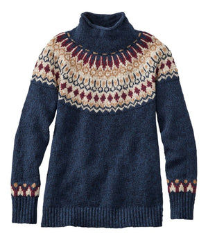 Women's Cotton Ragg Sweater, Funnelneck Pullover Fair Isle