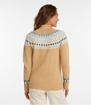 Women's Cotton Ragg Sweater, Funnelneck Pullover Fair Isle