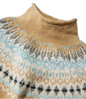 Women's Cotton Ragg Sweater, Funnelneck Pullover Fair Isle
