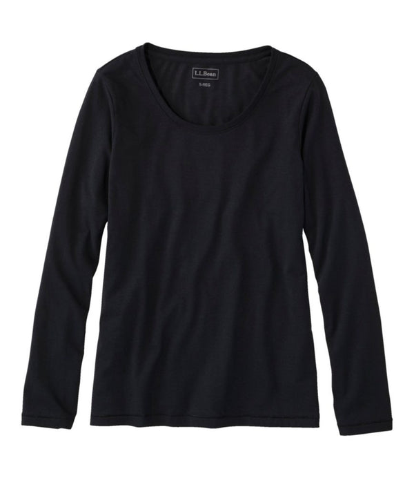Women's Soft Stretch Supima-Blend Tee, Scoopneck Long-Sleeve