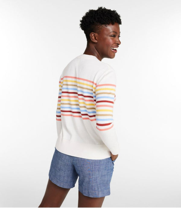 Women's Cotton/Cashmere Sweater, Crewneck Stripe