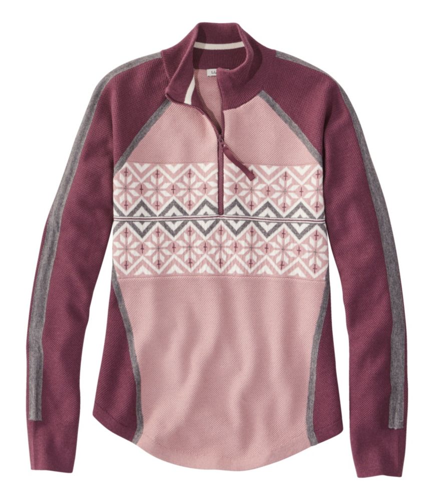 Women's Honeycomb Merino Wool-Blend Sweater, Quarter-Zip Colorblock