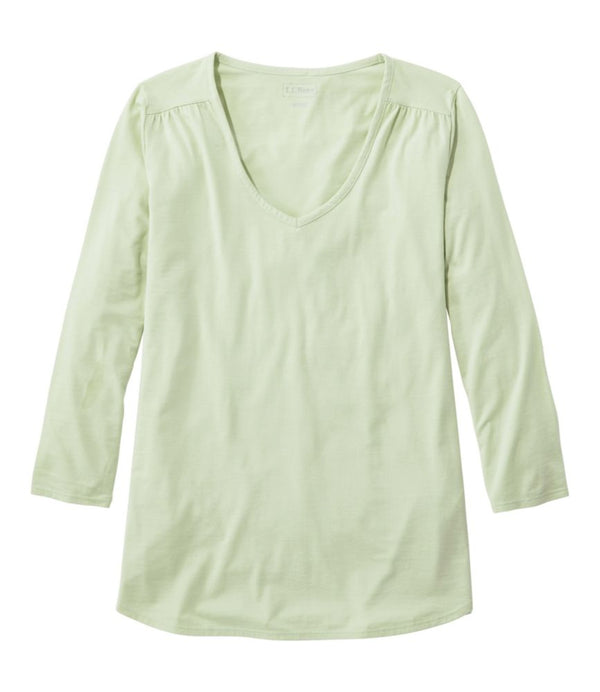 Women's Soft Stretch Supima-Blend Tee, Three-Quarter-Sleeve V-Neck