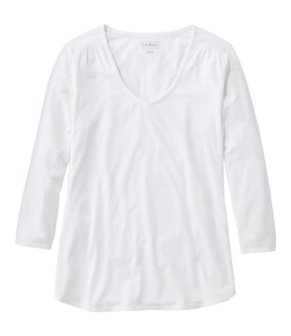 Women's Soft Stretch Supima-Blend Tee, Three-Quarter-Sleeve V-Neck