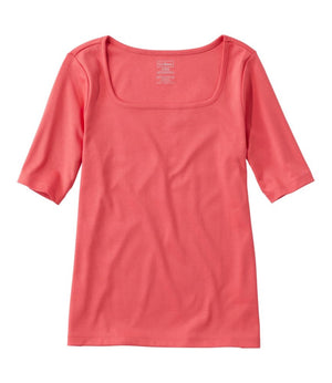 Women's Pima Cotton Tee, Soft Squareneck Elbow-Sleeve