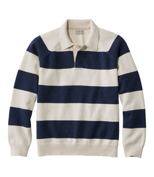 Men's Wicked Soft Cotton/Cashmere Sweater, Rugby Polo, Stripe
