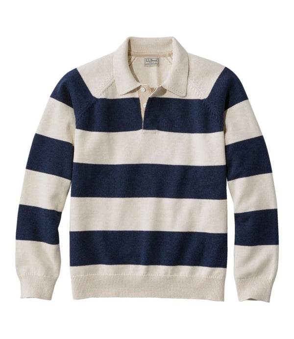 Men's Wicked Soft Cotton/Cashmere Sweater, Rugby Polo, Stripe