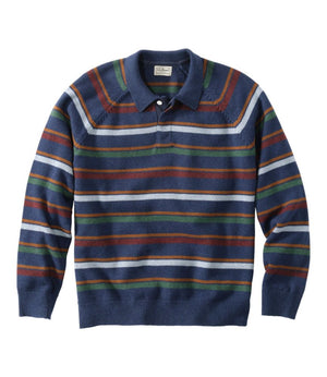 Men's Wicked Soft Cotton/Cashmere Sweater, Rugby Polo, Stripe
