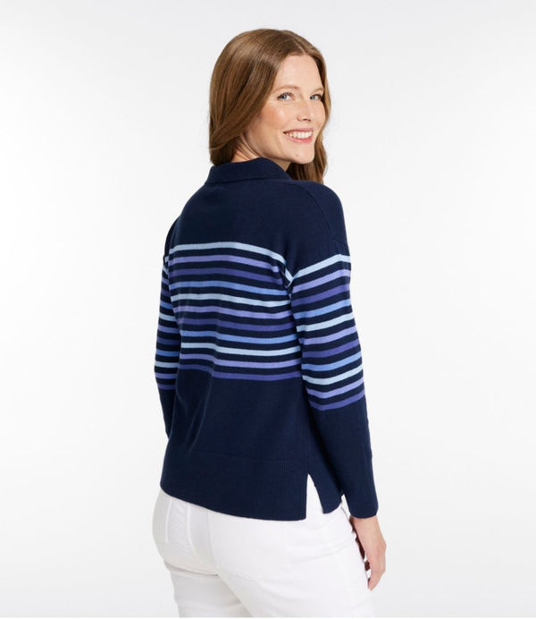 Women's Cotton/Cashmere Sweater, Polo Stripe