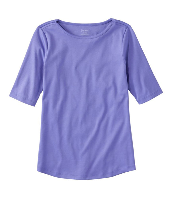 Women's Pima Cotton Tee, Elbow-Sleeve Boatneck