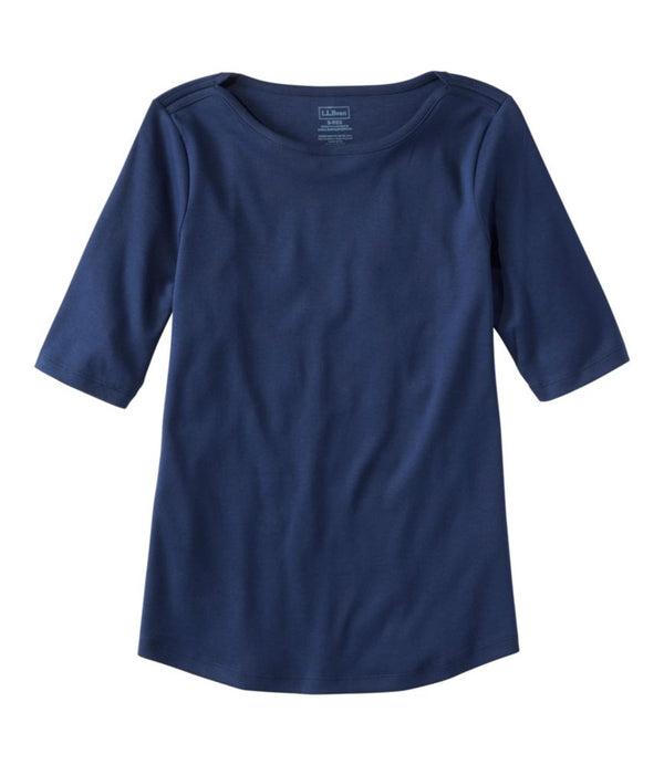 Women's Pima Cotton Tee, Elbow-Sleeve Boatneck
