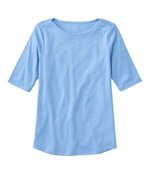 Women's Pima Cotton Tee, Elbow-Sleeve Boatneck