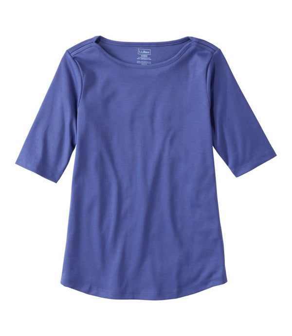Women's Pima Cotton Tee, Elbow-Sleeve Boatneck