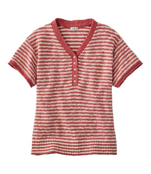 Women's Midweight Cotton Slub Sweater, Henley Short-Sleeve Stripe