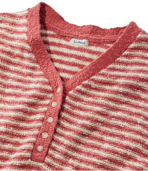 Women's Midweight Cotton Slub Sweater, Henley Short-Sleeve Stripe