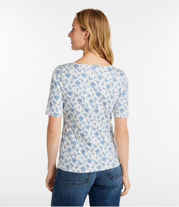 Women's Pima Cotton Tee, Soft Squareneck Elbow-Sleeve
